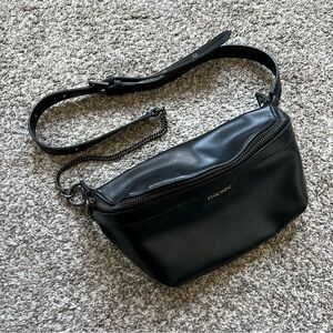 Pixie Mood Black Leather Crossbody Belt Bag with Chain Accent